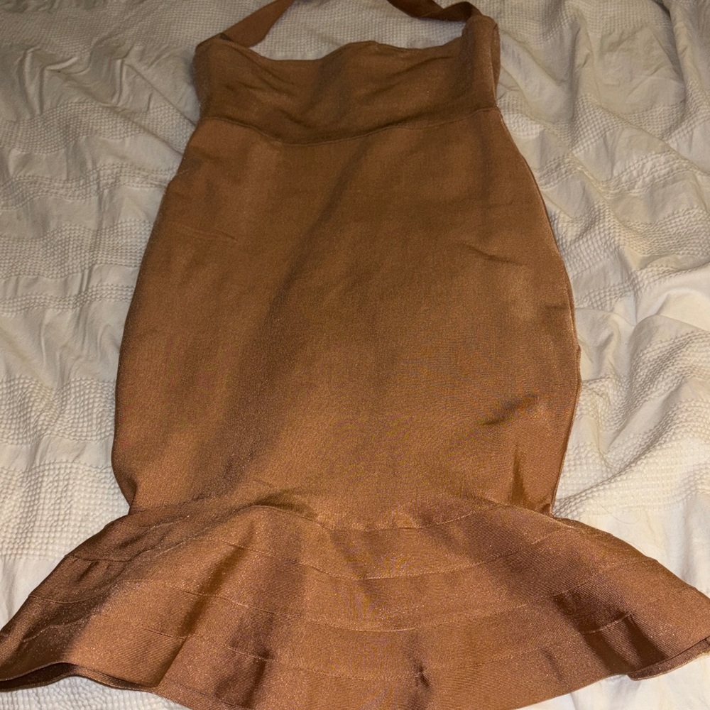 Elegant Strapless Brown Dress